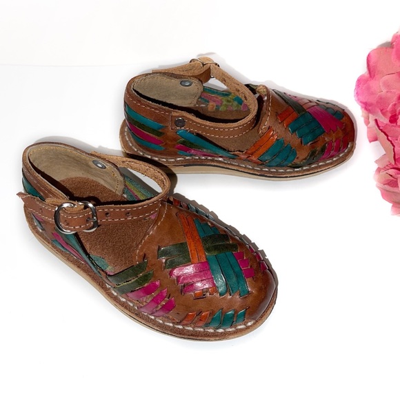 Baby Toddlers Girls Multi-Colored Mexican Artisanal Huarache Traditional Sandal - Picture 7 of 16